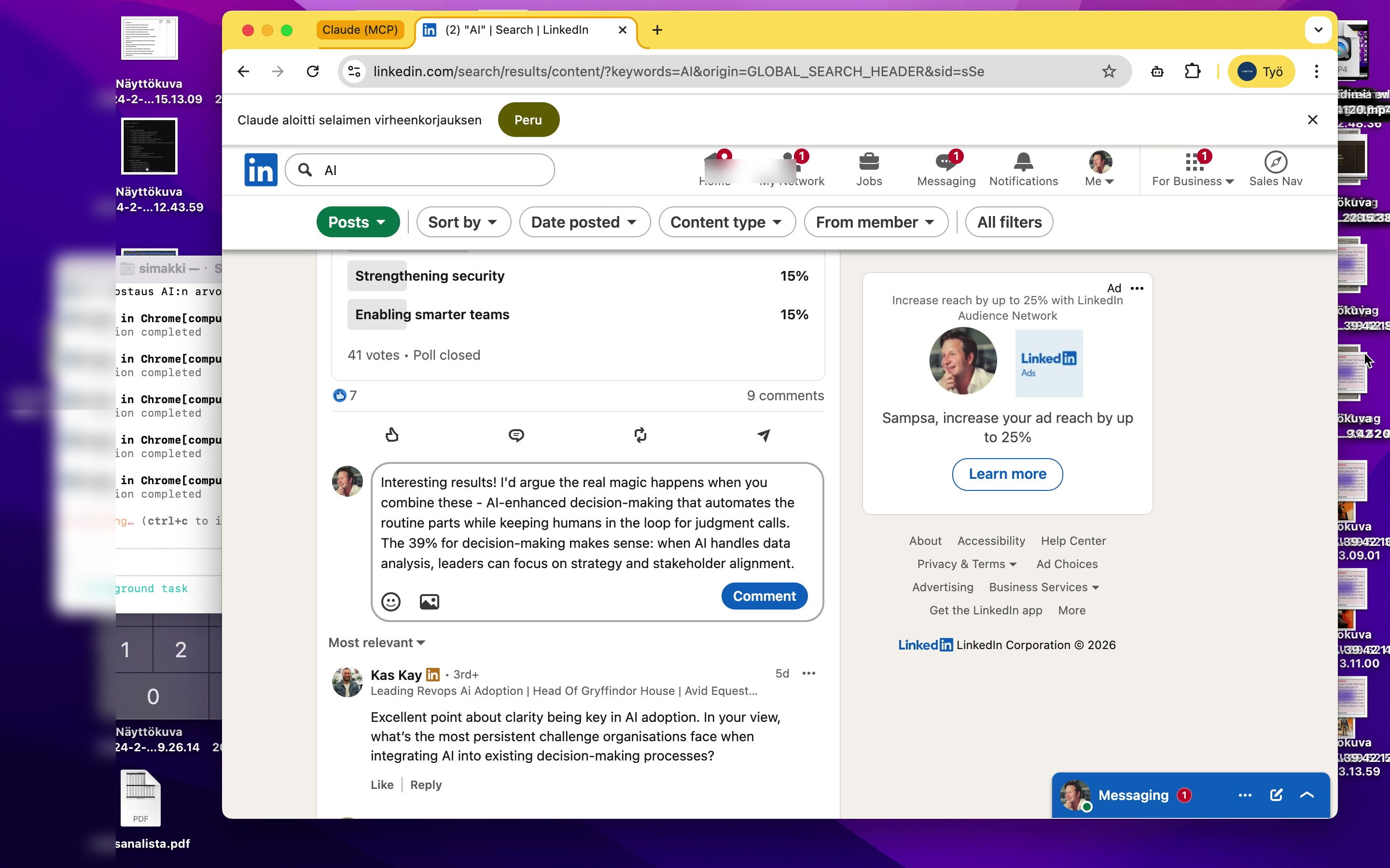 Claude Computer Use: Claude navigoi LinkedInissä ja kirjoittaa kommentin itsenäisesti
