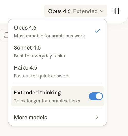 Clauden mallinvalinta: Opus 4.6, Sonnet 4.5 ja Haiku 4.5 sekä Extended thinking -asetus